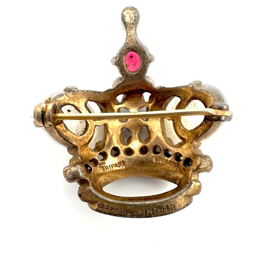Vintage Trifari Jelly Belly Crown Pin Brooch Sterling Silver Alfred Filippe - Picture 3 of 16